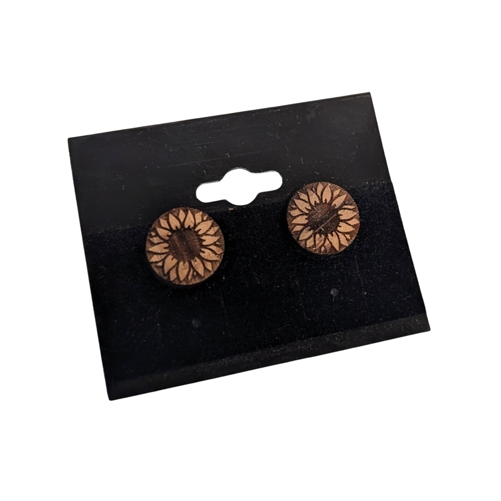 Handmade Hypoallergenic Wooden Sunflower Earrings